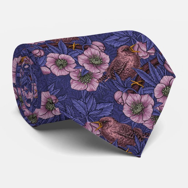 Wren och hellør, violett och rosa slips (Rullad)
