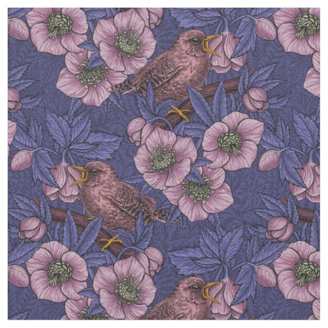 Wren och hellør, violett och rosa tyg (Närbild)