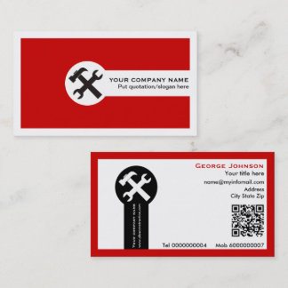 Wrench and hammer handyman construction red visitkort