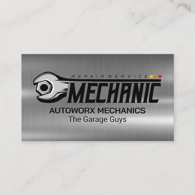 Wrench Bolt | Garage Mechanic | Metallisk Visitkort (Framsida)