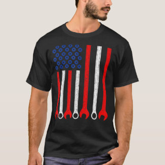 Wrench Flagga Fars dag Patriotic Mechanic T Shirt