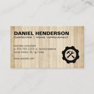 Wrench Hammer Gear Logotyp Träpaneler Visitkort