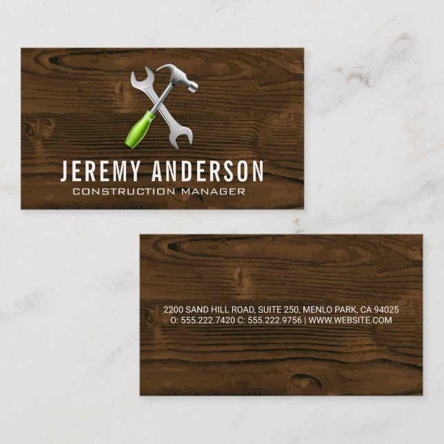 Wrench Hammer Verktyg | Trä Background Visitkort (Fram/baksida)