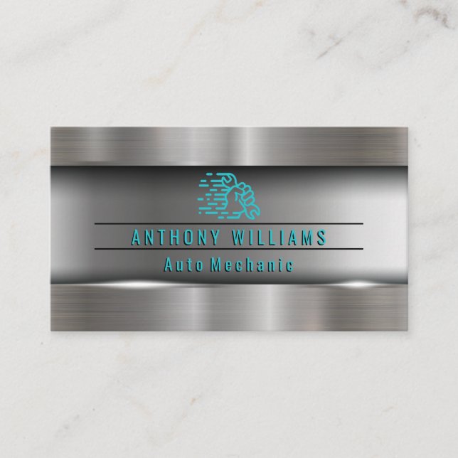 Wrench in Hand Metallic Brushed Industrial Visitkort (Framsida)