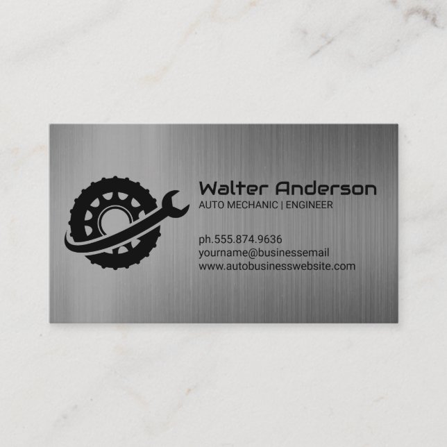 Wrenches Däck Logotyp | Metallisk bakgrund Visitkort (Framsida)