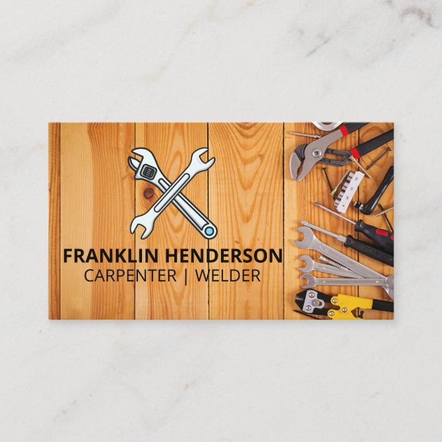 Wrenches | Verktyg på Wood Bord Visitkort (Framsida)