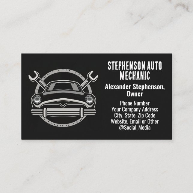 Wrenches Vintage bil Auto Mechanic Visitkort (Framsida)