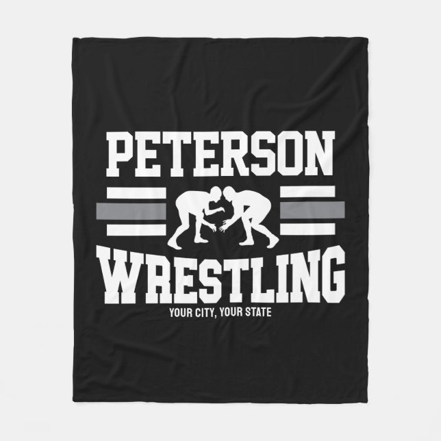 Wrestler ADD NAMN School Idrottsman Wrestling Team Fleecefilt (Framsidan)