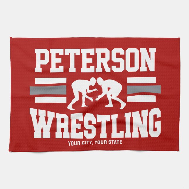 Wrestler ADD NAMN School Idrottsman Wrestling Team Kökshandduk (Horisontell)