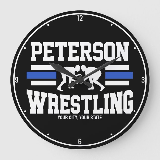 Wrestler ADD NAMN School Idrottsman Wrestling Team Stor Klocka (Framsida)