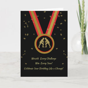 Wrestler Birthday Black Guld och Red Medal Champ Kort