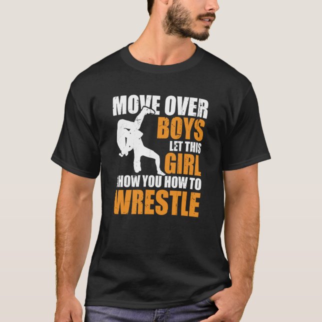 Wrestler Wrestle Move Over Boys Wrestling T Shirt (Framsida)