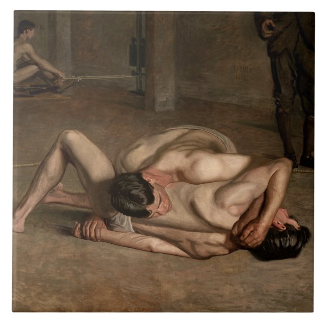 Wrestlers (av Thomas Eakins) Kakelplatta (Framsidan)