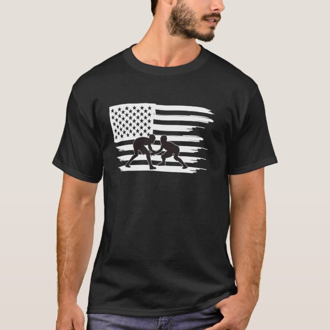 Wrestling American Flagga T Shirt (Framsida)