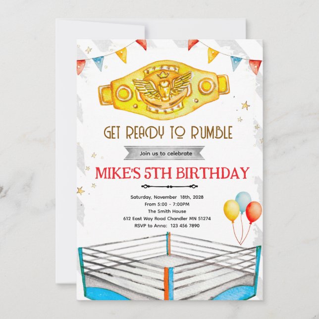 Wrestling Birthday party Invitation Inbjudningar (Framsida)