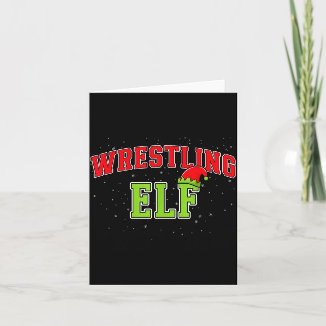Wrestling Elf Christmas Family Matching Group Xmas Kort (Framsida)
