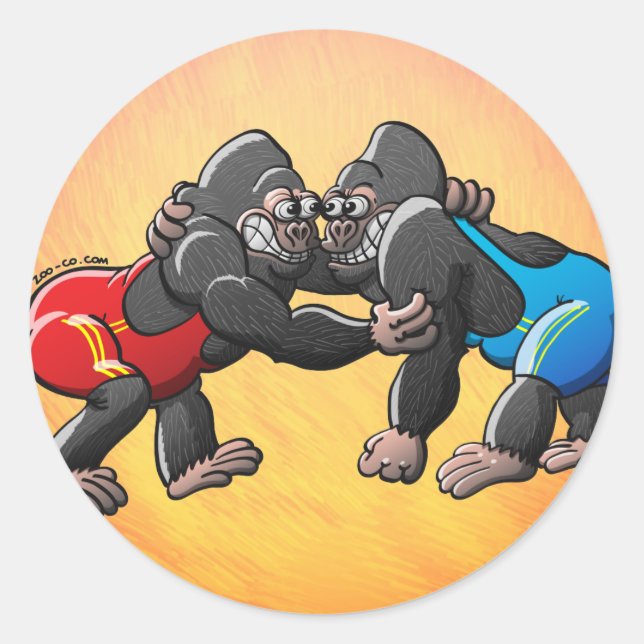 Wrestling Gorillas Runt Klistermärke (Framsida)