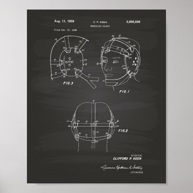 Wrestling Helmet 1959 Patent Art Chalkboard Poster (Framsidan)