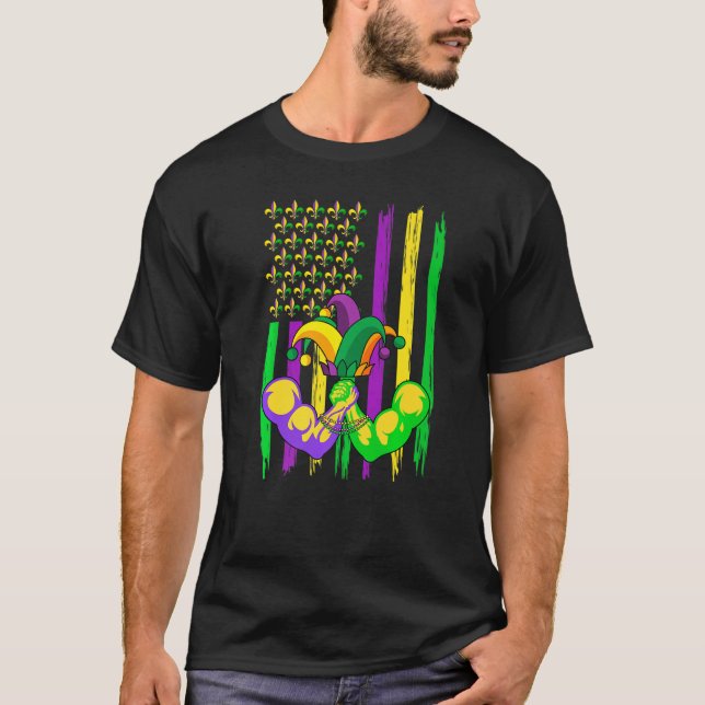 Wrestling Jester Hat Retro American Flagga Mardi G T Shirt (Framsida)