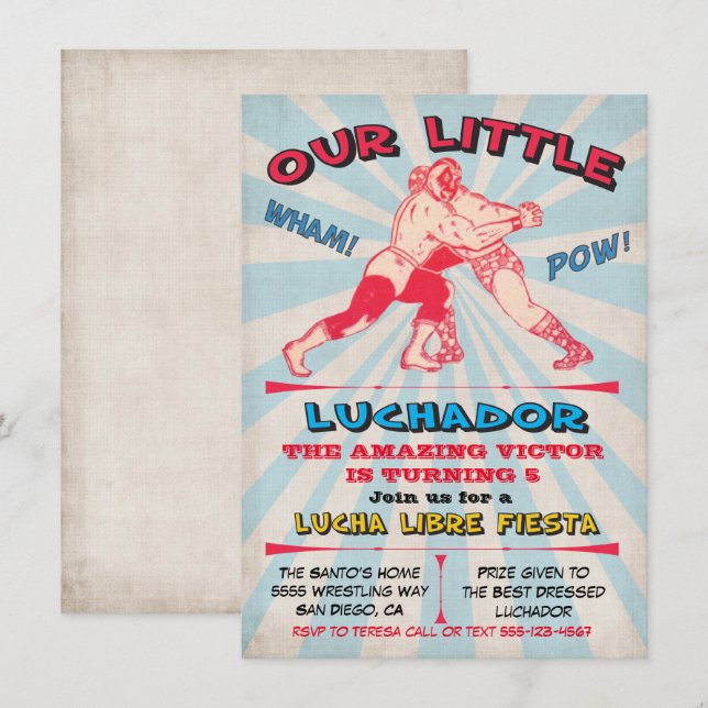 Wrestling Lucha Libre Birthday Fiesta Party Inbjudningar (Fram/baksida)
