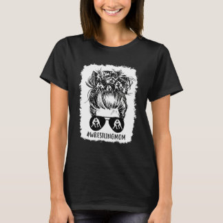 Wrestling Mamma Messy Bun Sport Momlife Bleached 2 T Shirt