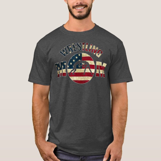Wrestling Mom Fan Team Gifts for Moms of  Flag T Shirt (Framsida)