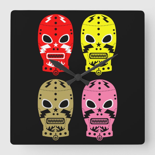 Wrestling Tävling Masks Fyrkantig Klocka (Framsida)