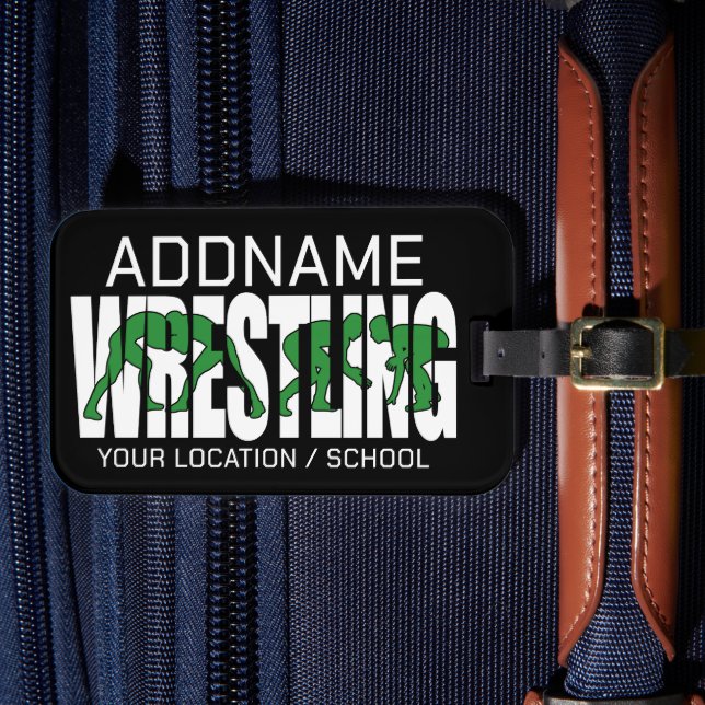 Wrestling Team ADD TEXT School Varsity Wrestler Bagagebricka (Framsida Insitu 4)