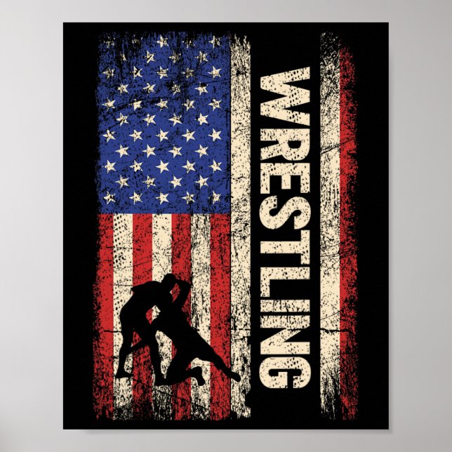 Wrestling Usa American Flagga Shirt Wrestle 4th of Poster (Framsidan)