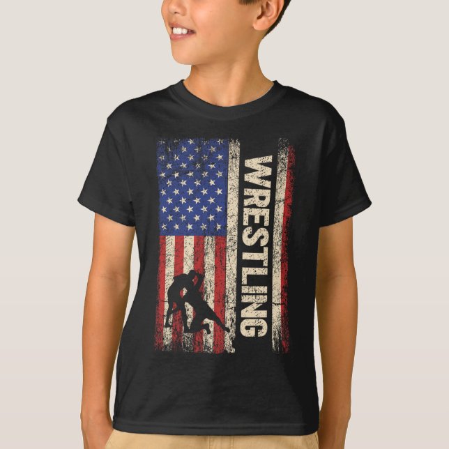 Wrestling Usa American Flagga Shirt Wrestle 4th of T (Framsida)
