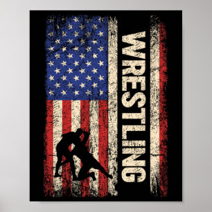 Wrestling Usa Amerikansk Flagga Tröja Wrestle 4:e  Poster