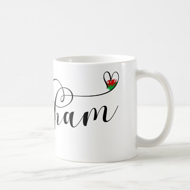 Wrexham Script-teckensnitt, Wales flagga i hjärta Kaffemugg (Höger)