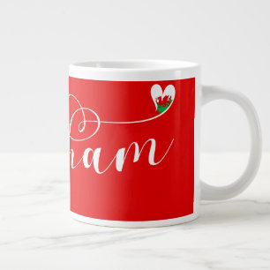 Wrexham-skriptteckensnitt, Welsh Flagga in Heart Jumbo Mugg