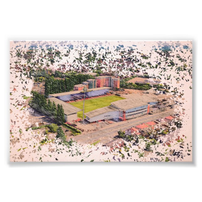 Wrexham Stadium Arkitektur Akvarell Konst Fototryck (Framsidan)