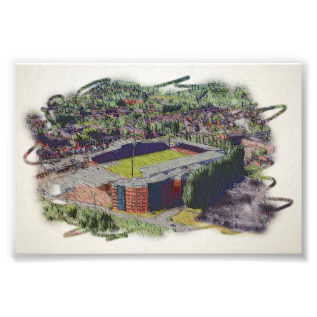 Wrexham Stadium Arkitektur Akvarell Konst Fototryck (Framsidan)
