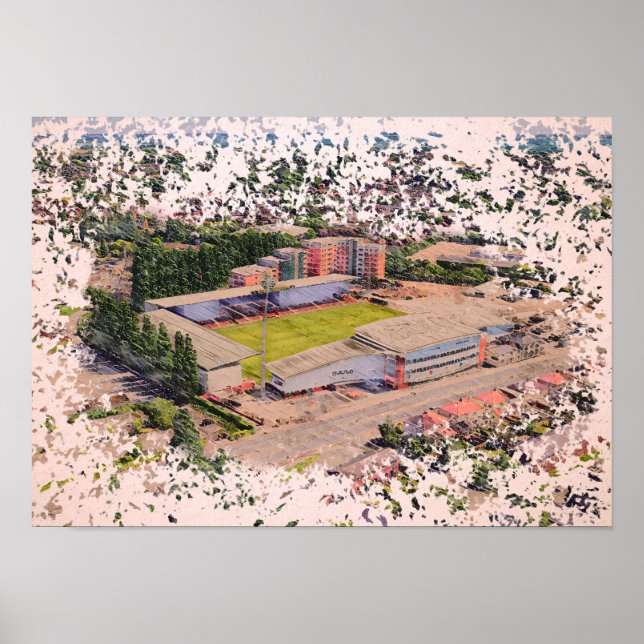 Wrexham Stadium Arkitektur Vattenfärgskonst Poster (Framsidan)