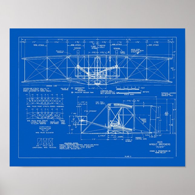Wright Bros. "Flyer" - blåkopia 1903 Poster (Framsidan)