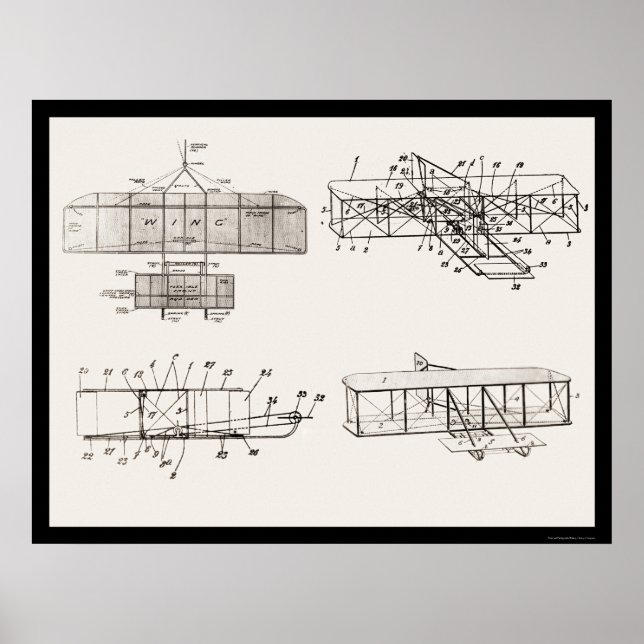 Wright Brothers Airplan Patent Plans 1908 Poster (Framsidan)