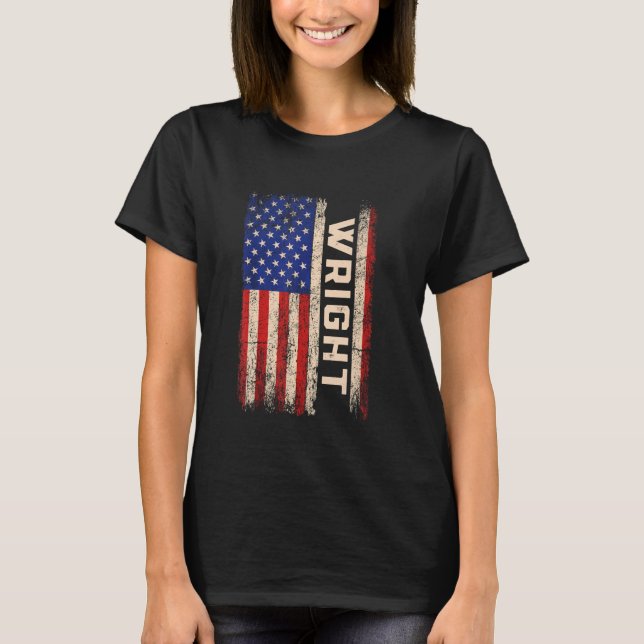 Wright Efternamn Shirt Wright Namn American Flagga T (Framsida)