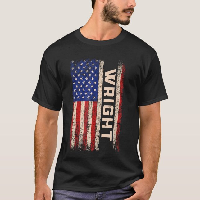 Wright Efternamn Shirt Wright Namn American Flagga T (Framsida)