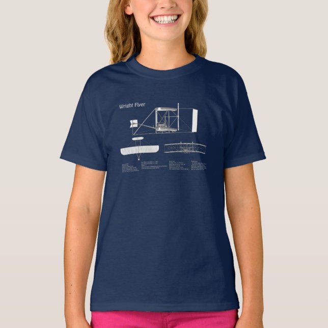 Wright Flyer - Flygplan Blueprint Teckning Plans A T Shirt (Framsida)