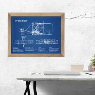 Wright Flyer- Flygplan Blueprint Teckning Plans AD Fototryck