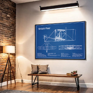 Wright Flyer- Flygplan Blueprint Teckning Plans AD Poster