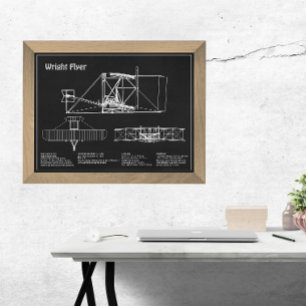 Wright Flyer- Flygplan Blueprint Teckning Plans PD Fototryck