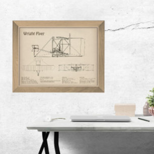 Wright Flyer- Flygplan Blueprint Teckning Plans SD Fototryck