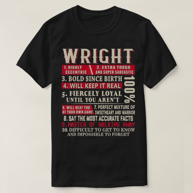 Wright Namn Gift Wright Wright Surname  T Shirt (Design framsida)