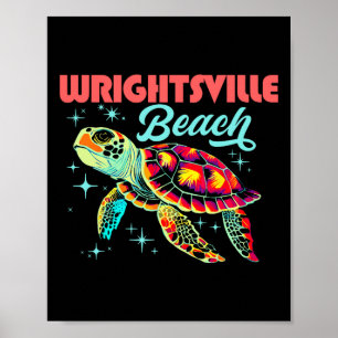 Wrights tsville Beach NC Artistic Sea Turtle Retro Poster