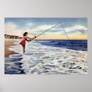 Wrightstsville Beach North Carolina Surfa Fishing Poster