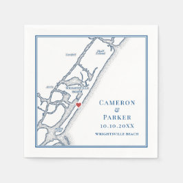 Wrightsville Beach NC Map Navy Elegant Wedding Pappersservett