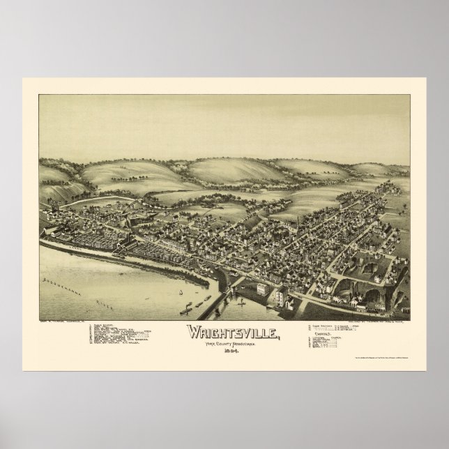 WrightTville, PA Panoramic Karta - 1894 Poster (Framsidan)